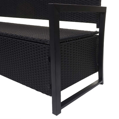 Poly-rattan 3-zitsbank MCW-F39, tuinbank kistbank, opbergvak zitkussens ~ antraciet, kussens groen