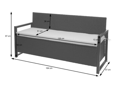 Poly-rattan 3-zitsbank MCW-F39, tuinbank kistbank, opbergvak zitkussens ~ antraciet, kussens groen