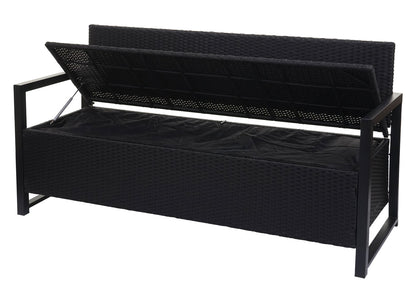 Poly-rattan 3-zitsbank MCW-F39, tuinbank kistbank, opbergvak zitkussens ~ antraciet, grijze kussens