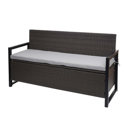 Poly-rattan 3-zitsbank MCW-F39, tuinbank kistbank, opbergvak zitkussens ~ grijs, grijze kussens