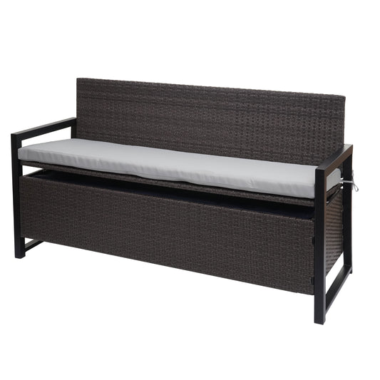 Poly-rattan 3-zitsbank MCW-F39, tuinbank kistbank, opbergvak zitkussens ~ grijs, grijze kussens