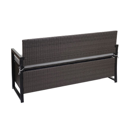 Poly-rattan 3-zitsbank MCW-F39, tuinbank kistbank, opbergvak zitkussens ~ grijs, grijze kussens