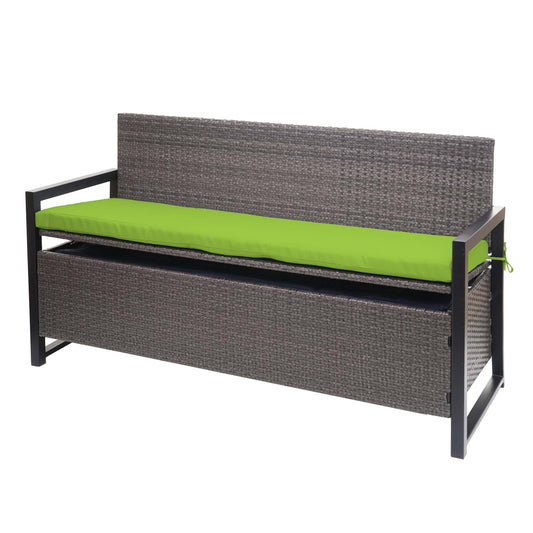 Poly-rattan 3-zitsbank MCW-F39, tuinbank kistbank, opbergvak opbergkussens zitting ~ grijs-gevlamd, kussens groen