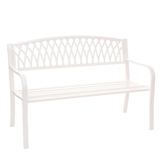Tuinbank MCW-F45, parkbank, 2-zits gepoedercoat staal ~ wit