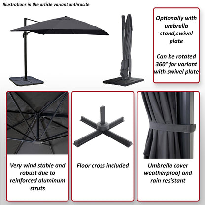 Zweefparasol MCW-A96, parasol, 3x4m (Ø5m) polyester/aluminium 26kg ~ terracotta zonder voet, draaibaar