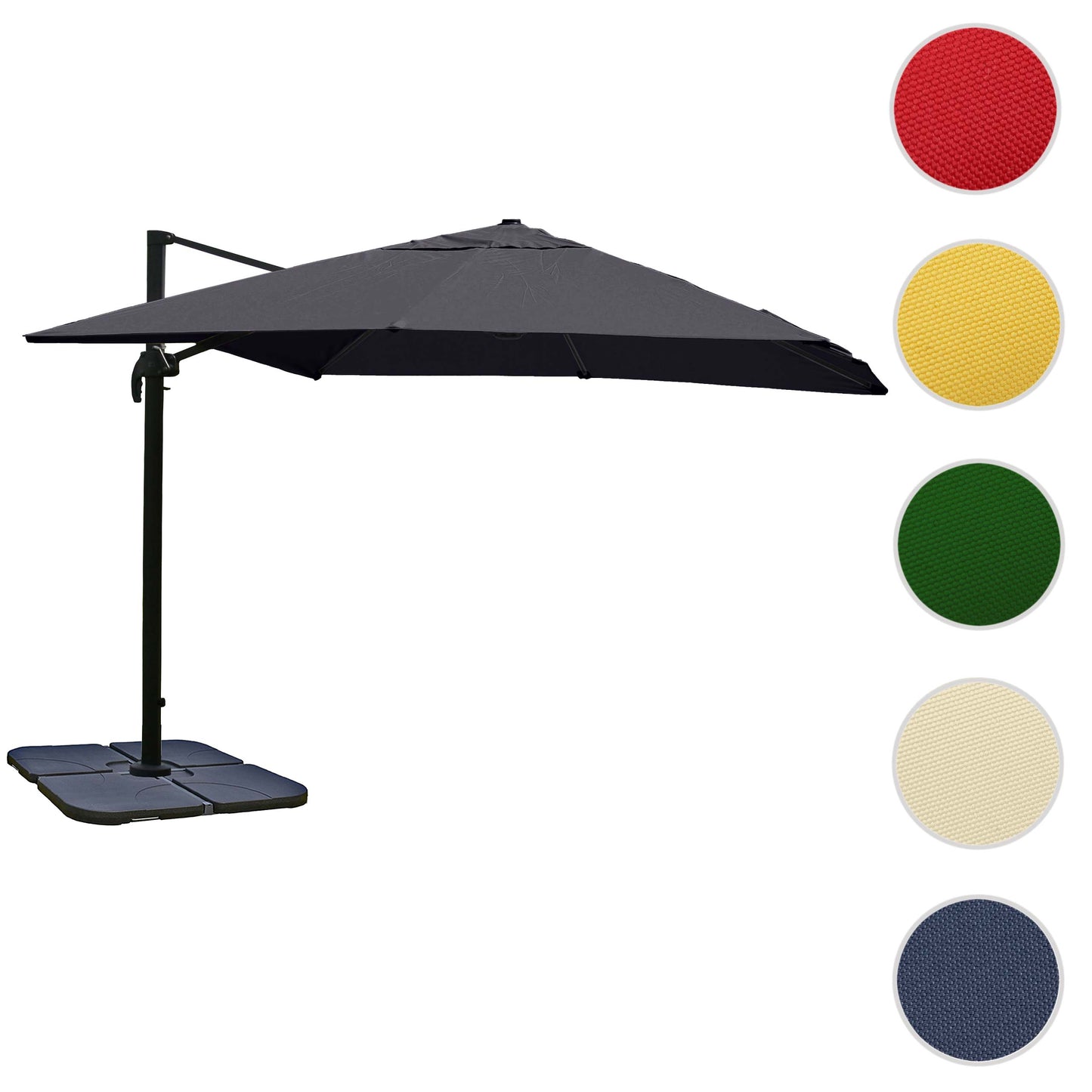 Zweefparasol MCW-A96, parasol, 3x4m (Ø5m) polyester/aluminium 26kg ~ antraciet met standaard, draaibaar