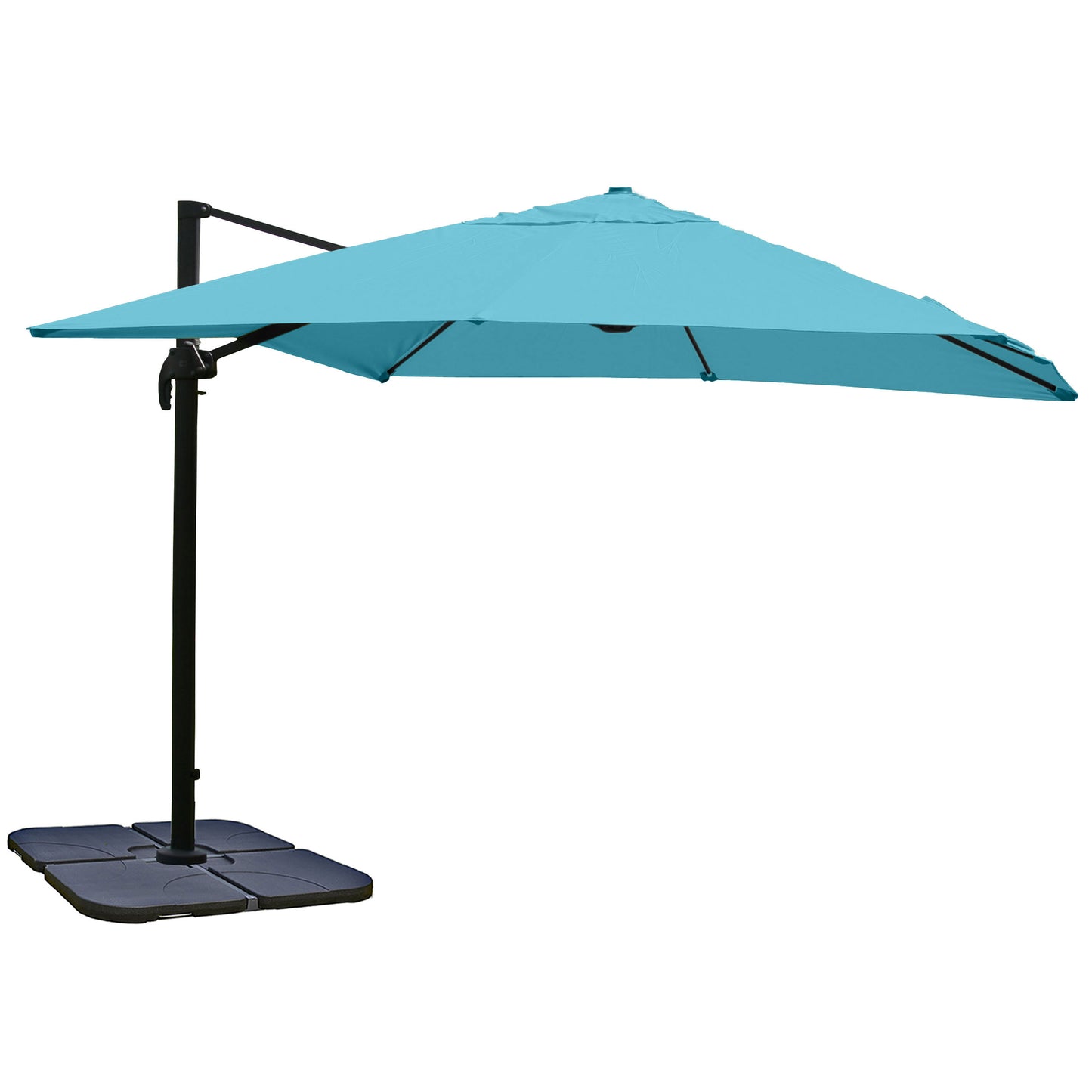 Zweefparasol MCW-A96, parasol, 3x4m (Ø5m) polyester/aluminium 26kg ~ turquoise met standaard, draaibaar