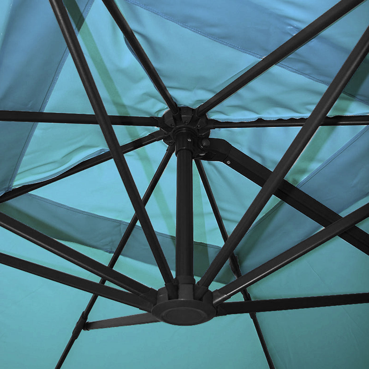 Zweefparasol MCW-A96, parasol, 3x4m (Ø5m) polyester/aluminium 26kg ~ turquoise met standaard, draaibaar