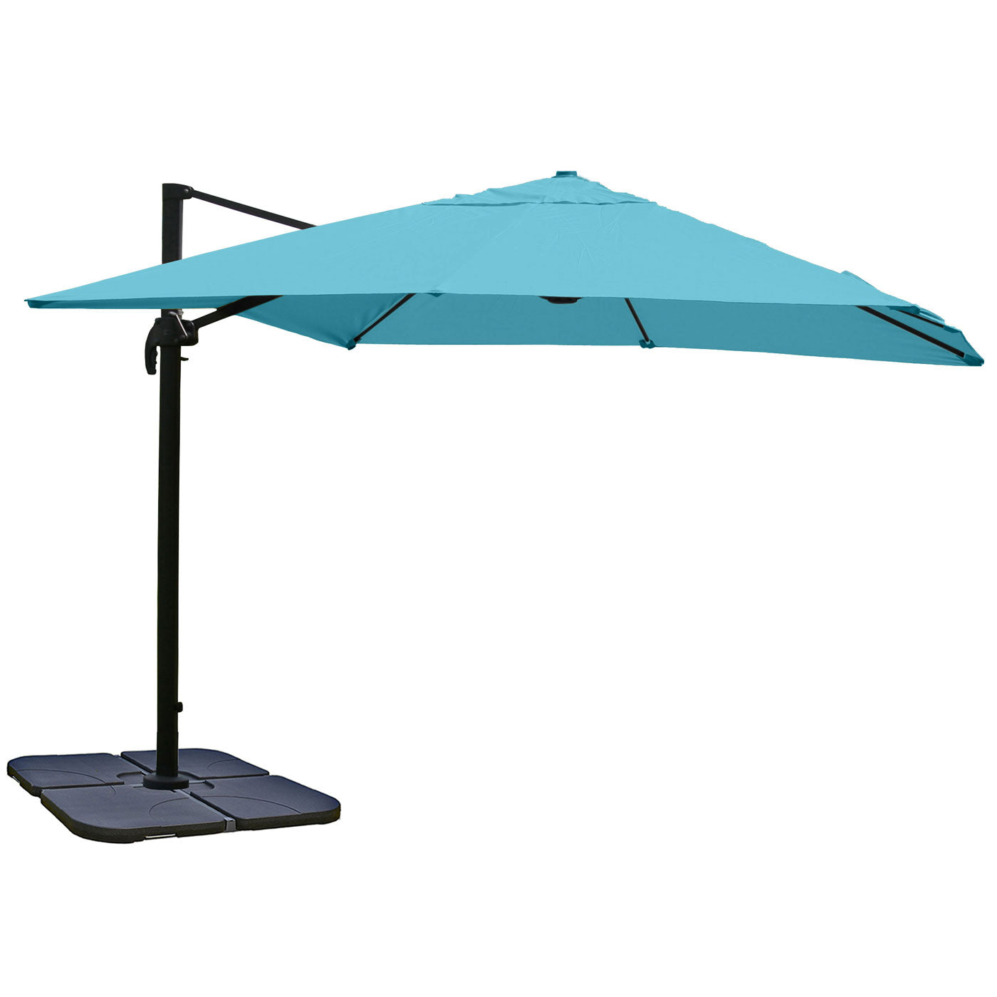 Zweefparasol MCW-A96, parasol, 3x4m (Ø5m) polyester/aluminium 26kg ~ turquoise met standaard, draaibaar