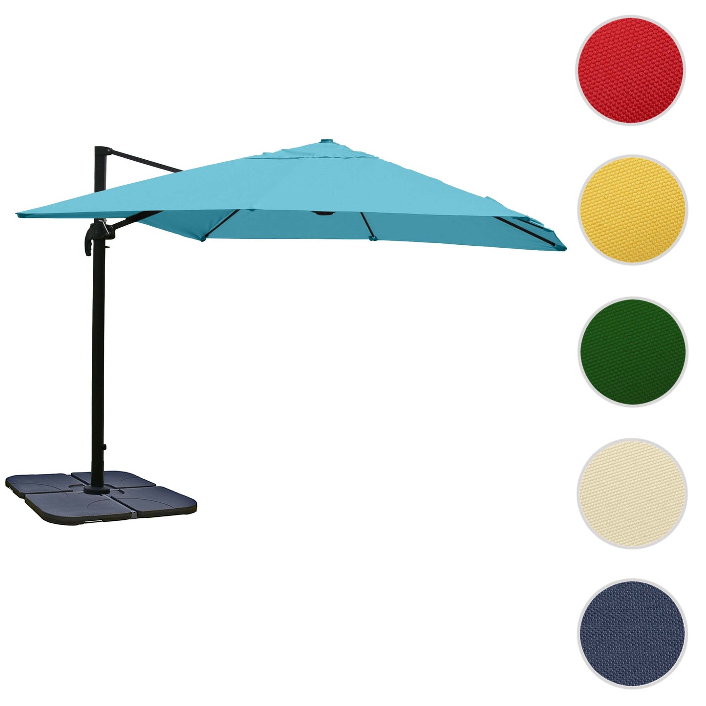 Zweefparasol MCW-A96, parasol, 3x4m (Ø5m) polyester/aluminium 26kg ~ turquoise met standaard, draaibaar