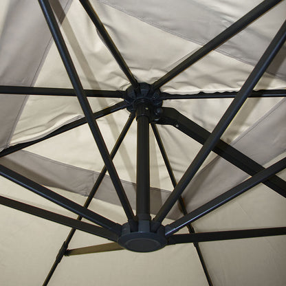 Zweefparasol MCW-A96, parasol, 3x3m (Ø4.24m) polyester/aluminium 23kg ~ Flap, crème-grijs met voet