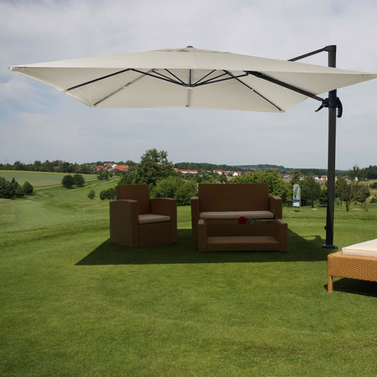 Zweefparasol MCW-A96, parasol, 3x4m (Ø5m) polyester/aluminium 26kg ~ creme-grijs zonder voet, draaibaar
