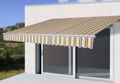 Aluminium zonnescherm MCW-E49, klaparm zonnescherm zonwering 2,5x2m ~ Polyester grijs-geel gestreept
