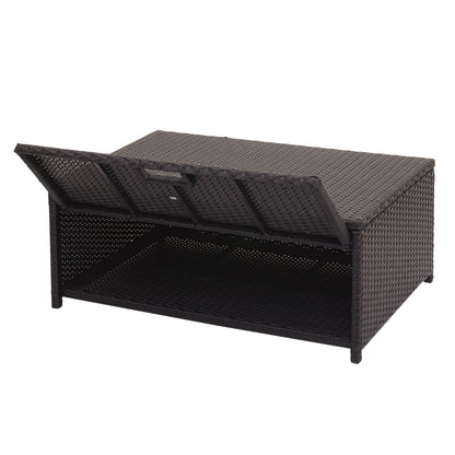 Poly-rattan set MCW-J34, balkon/tuin/lounge set Bank, opbergvak ~ zwart, kussens crème-beige