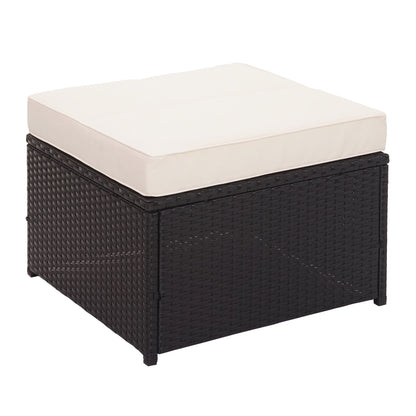 Poly-rattan set MCW-J34, balkon/tuin/lounge set Bank, opbergvak ~ zwart, kussens crème-beige