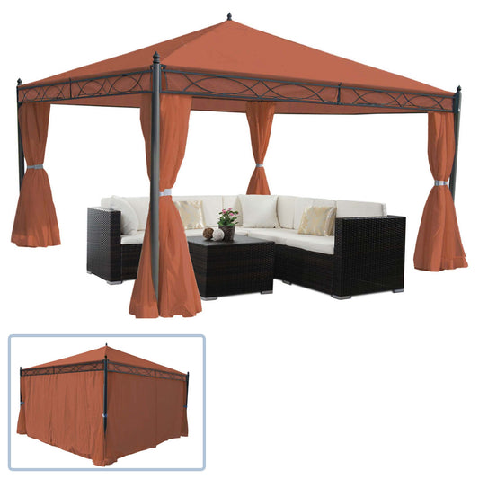 Pergola Cadiz, tuinpaviljoen, stevig 7cm frame met zijwand ~ terracotta-bruin 4x4m
