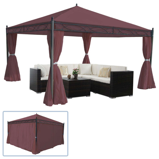 Pergola Cadiz, tuinpaviljoen, stevig 7cm frame met zijwand ~ roodbruin 4x4m