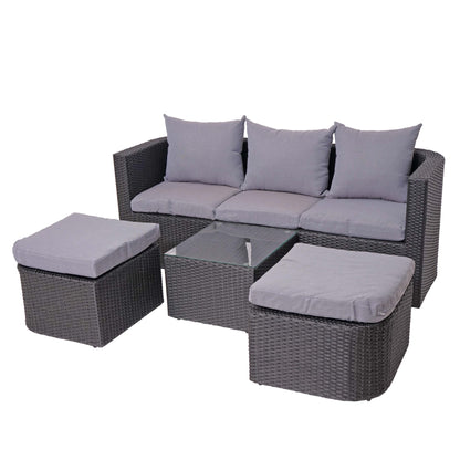 3in1 set MCW-J37, tuin/loungeset zonne-eiland, gesponnen poly-rattan MVG ~ antraciet, kussens lichtgrijs