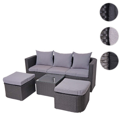 3in1 set MCW-J37, tuin/loungeset zonne-eiland, gesponnen poly-rattan MVG ~ antraciet, kussens lichtgrijs