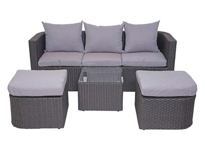 3in1 set MCW-J37, tuin/loungeset zonne-eiland, gesponnen poly-rattan MVG ~ antraciet, kussens lichtgrijs