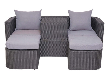 3in1 set MCW-J37, tuin/loungeset zonne-eiland, gesponnen poly-rattan MVG ~ antraciet, kussens lichtgrijs