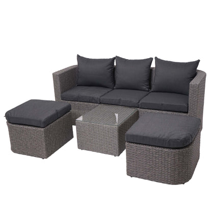 3in1 set MCW-J37, tuin/loungeset zonne-eiland, gesponnen poly-rattan MVG ~ grijs, antraciet kussens
