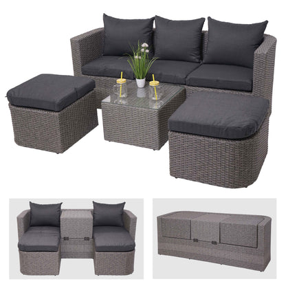 3in1 set MCW-J37, tuin/loungeset zonne-eiland, gesponnen poly-rattan MVG ~ grijs, antraciet kussens