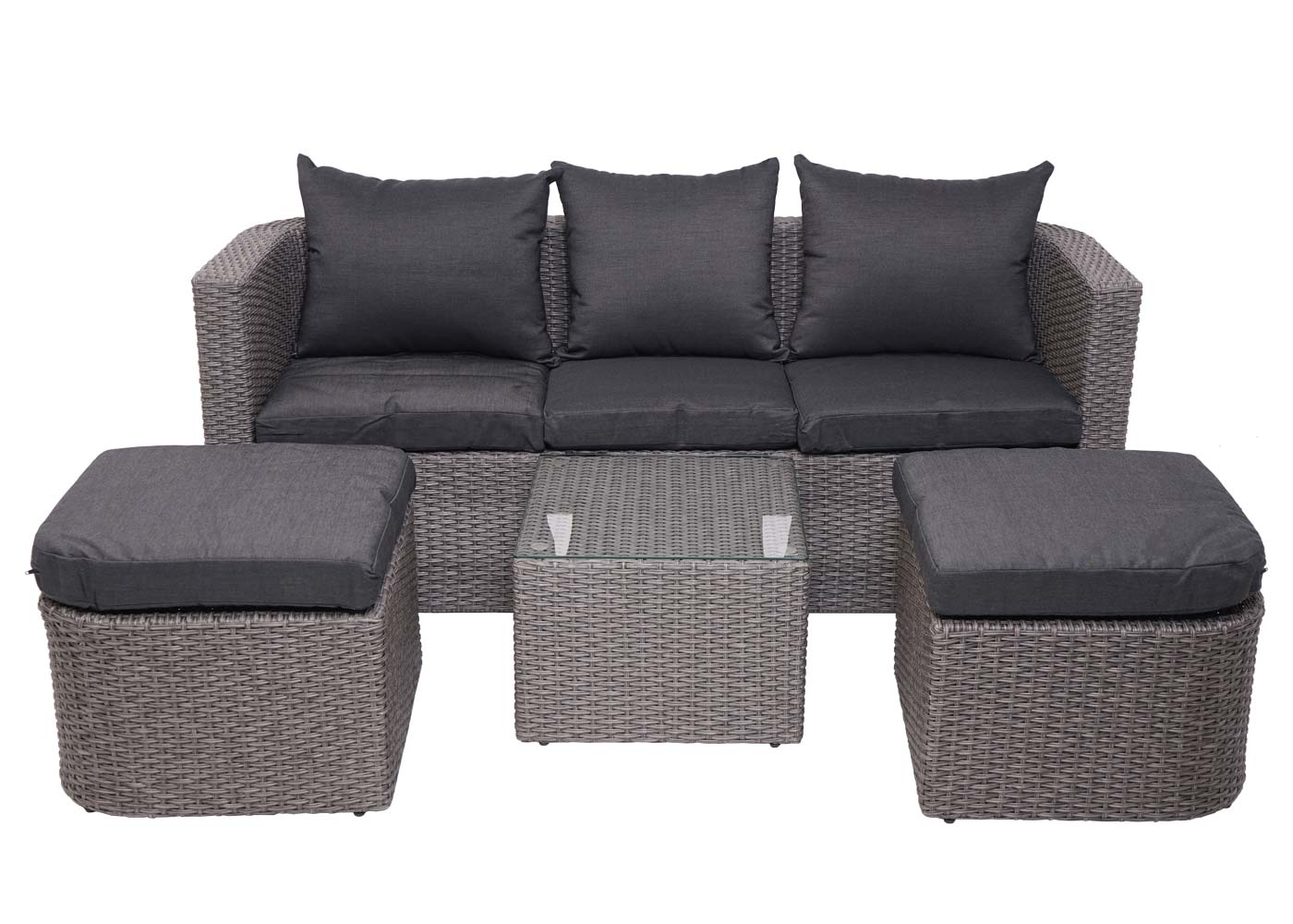 3in1 set MCW-J37, tuin/loungeset zonne-eiland, gesponnen poly-rattan MVG ~ grijs, antraciet kussens