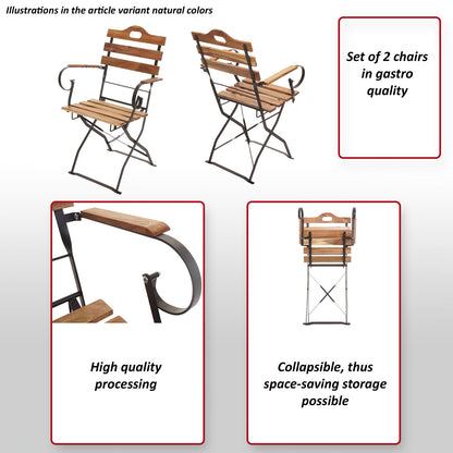 Set van 2 biertuinstoelen MCW-J40, klapstoel tuinstoel, horeca kwaliteit acacia MVG-gecertificeerd ~ natuurlijke kleur