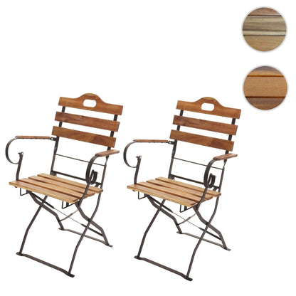 Set van 2 biertuinstoelen MCW-J40, klapstoel tuinstoel, horeca kwaliteit acacia MVG-gecertificeerd ~ natuurlijke kleur