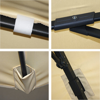 Zweefparasol MCW-A96, horeca, 3x3m (Ø4,24m) polyester aluminium/staal 23kg ~ Flap, crème met voet, draaibaar