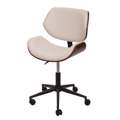 Bureaustoel MCW-G25, draaistoel bureaustoel, gebogen notenhout look retro draaibaar in hoogte verstelbaar MVG ~ crème