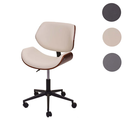 Bureaustoel MCW-G25, draaistoel bureaustoel, gebogen notenhout look retro draaibaar in hoogte verstelbaar MVG ~ crème