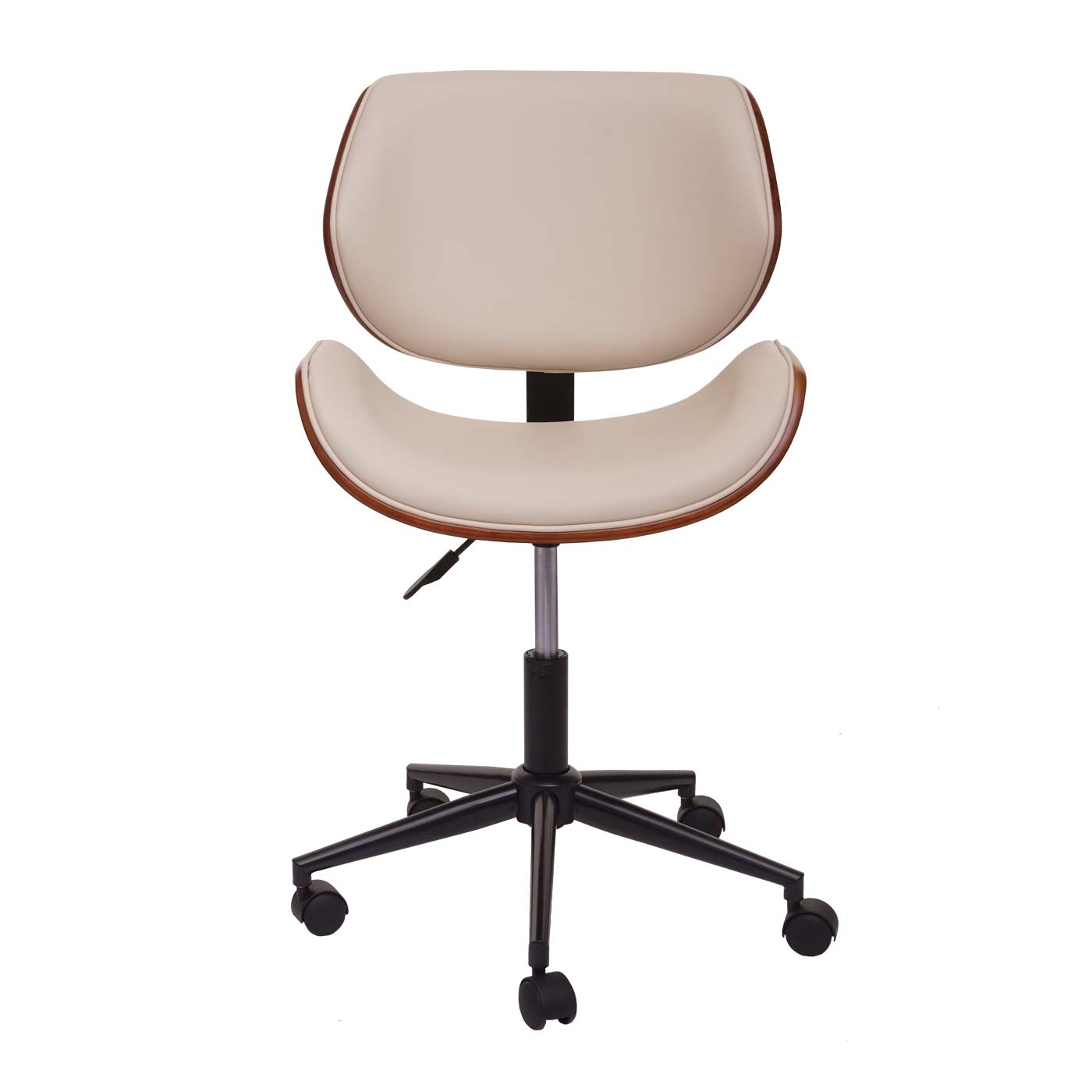 Bureaustoel MCW-G25, draaistoel bureaustoel, gebogen notenhout look retro draaibaar in hoogte verstelbaar MVG ~ crème