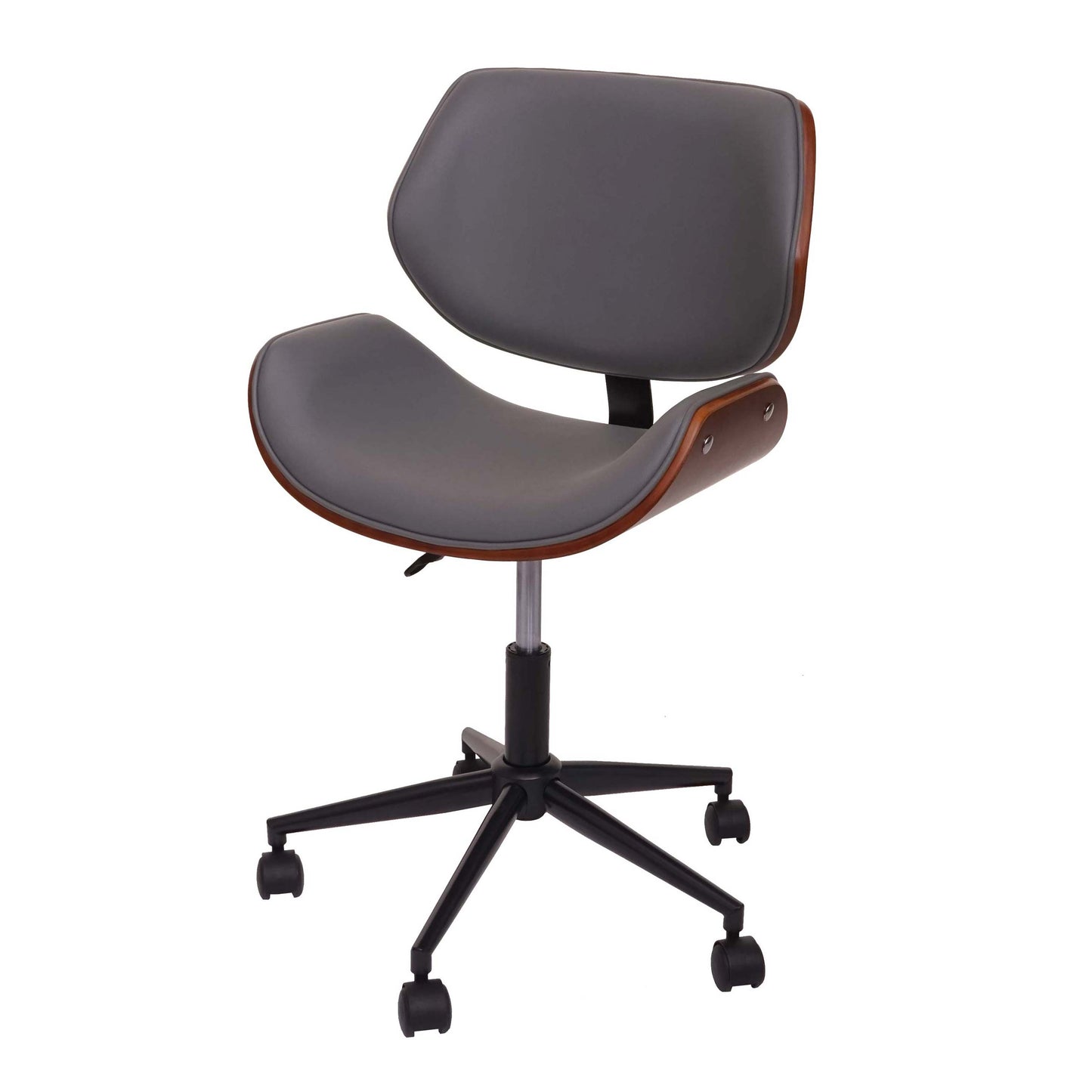Bureaustoel MCW-G25, bureaustoel bureaustoel, gebogen notenhout look retro draaibaar in hoogte verstelbaar MVG ~ grijs