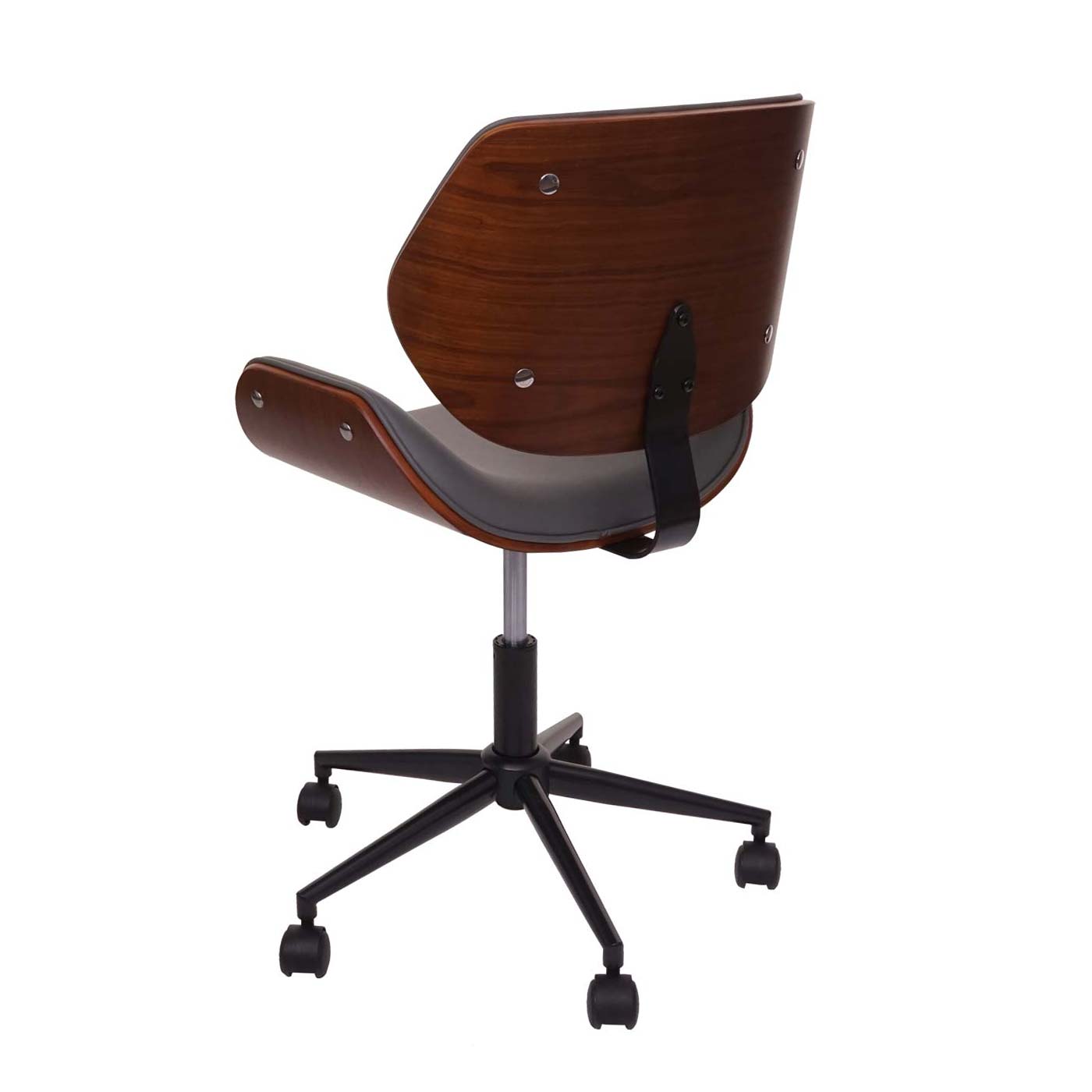 Bureaustoel MCW-G25, bureaustoel bureaustoel, gebogen notenhout look retro draaibaar in hoogte verstelbaar MVG ~ grijs