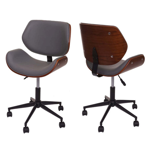 Bureaustoel MCW-G25, bureaustoel bureaustoel, gebogen notenhout look retro draaibaar in hoogte verstelbaar MVG ~ grijs