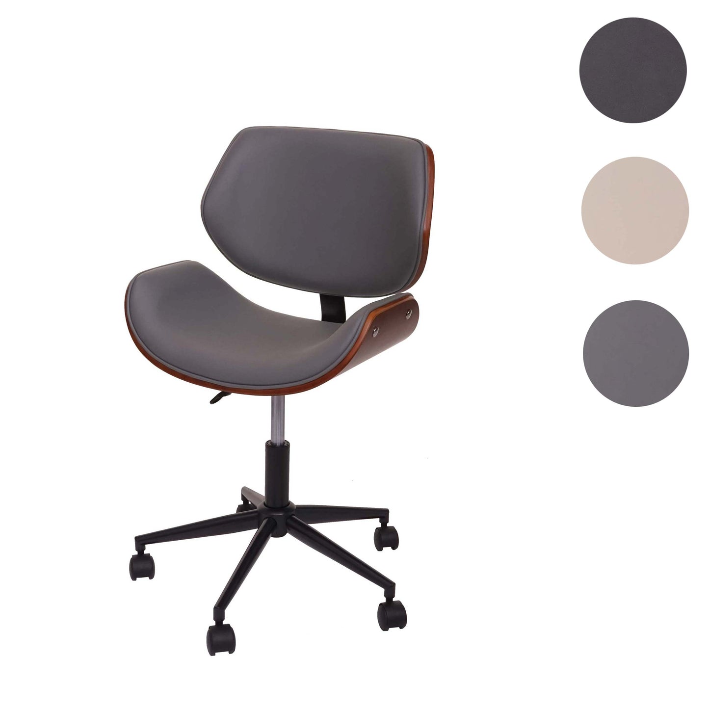 Bureaustoel MCW-G25, bureaustoel bureaustoel, gebogen notenhout look retro draaibaar in hoogte verstelbaar MVG ~ grijs