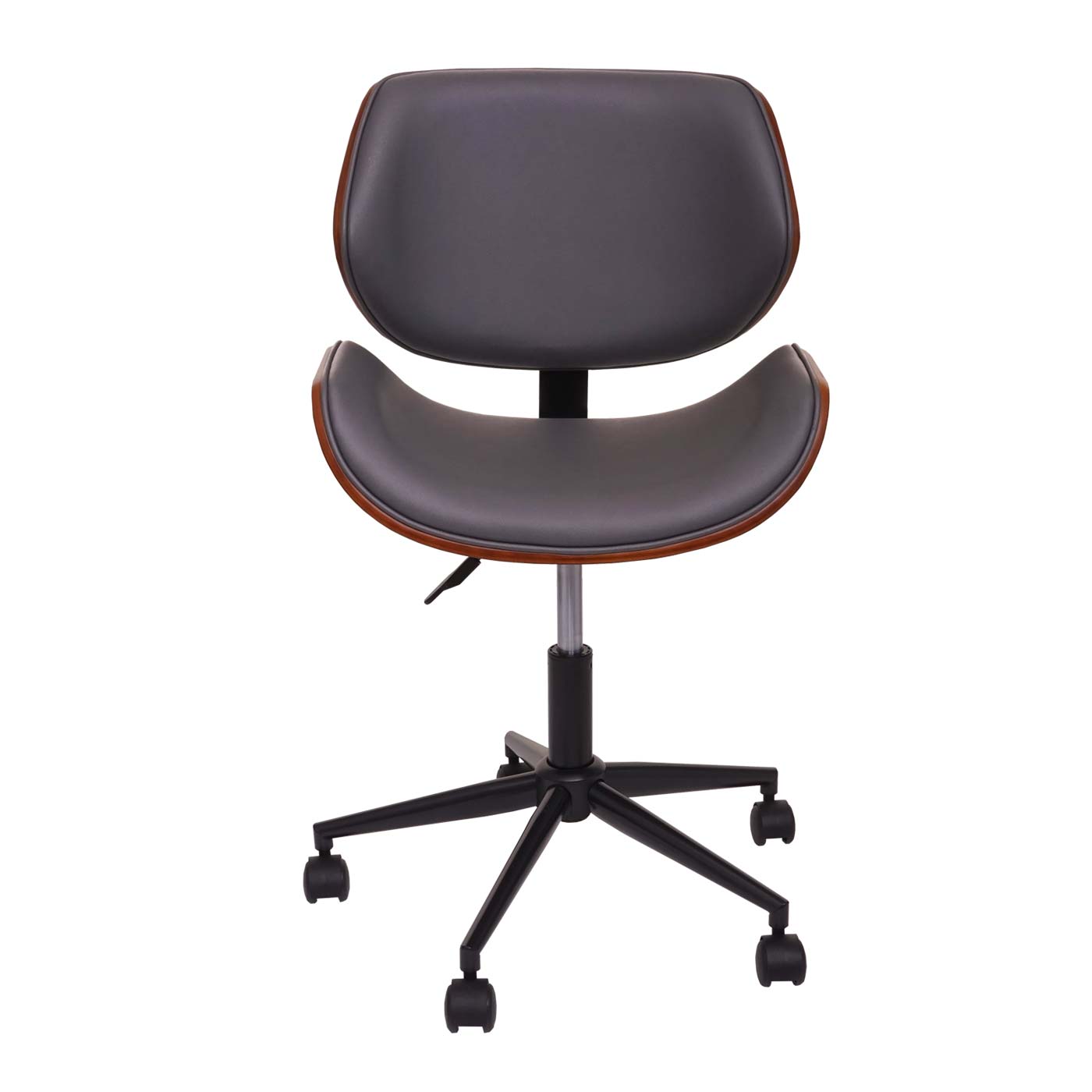 Bureaustoel MCW-G25, bureaustoel bureaustoel, gebogen notenhout look retro draaibaar in hoogte verstelbaar MVG ~ grijs