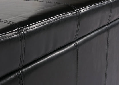 Opbergkist bank Kriens, leer + kunstleer, 112x45x45cm MVG-gecertificeerd ~ zwart