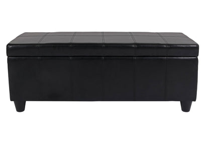Opbergkist bank Kriens, leer + kunstleer, 112x45x45cm MVG-gecertificeerd ~ zwart