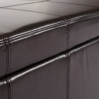 Opbergkist bank Kriens, leer + kunstleer, 112x45x45cm MVG-gecertificeerd ~ bruin