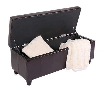Opbergkist bank Kriens, leer + kunstleer, 112x45x45cm MVG-gecertificeerd ~ bruin