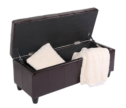 Opbergkist bank Kriens, leer + kunstleer, 112x45x45cm MVG-gecertificeerd ~ bruin
