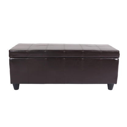 Opbergkist bank Kriens, leer + kunstleer, 112x45x45cm MVG-gecertificeerd ~ bruin