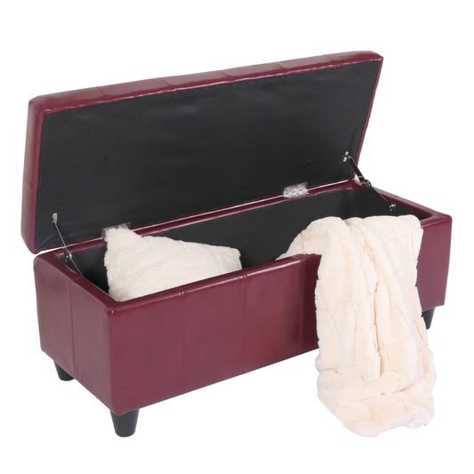 Opbergkist bank Kriens, leer + kunstleer, 112x45x45cm MVG-gecertificeerd ~ rood