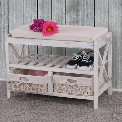 Schoenenrek MCW-C48, bank schoenenrek, shabby-look vintage 45x65x34cm ~ wit