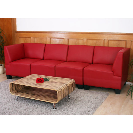Modulaire 4-zits bank Lyon, kunstleer ~ rood, hoge armleuningen