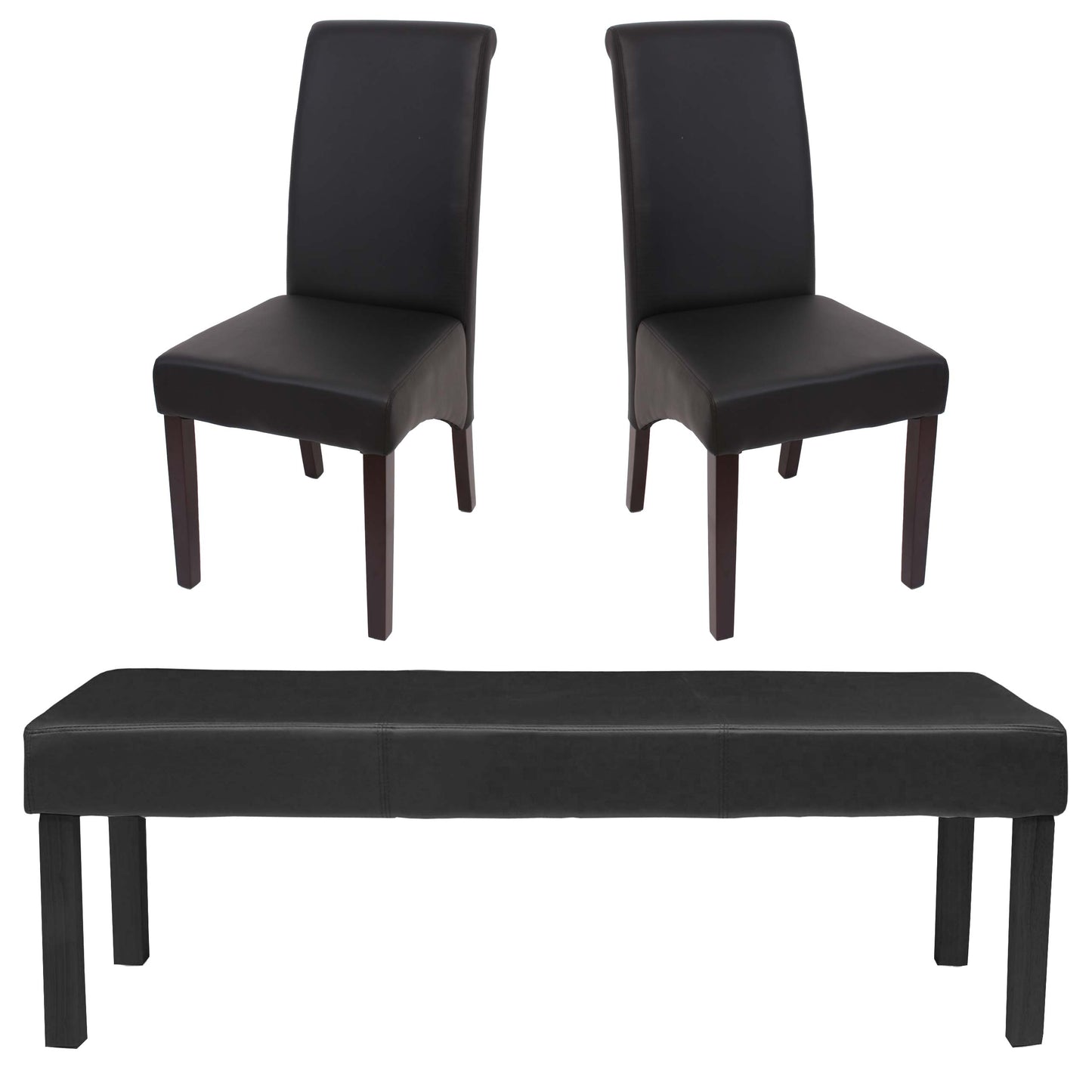 Eetkamerset Set M37, bank en 2 stoelen kunstleer ~ 120x43x49 cm zwart, donkere poten