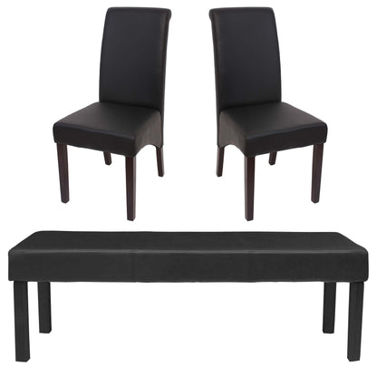 Eetkamerset Set M37, bank en 2 stoelen kunstleer ~ 120x43x49 cm zwart, donkere poten